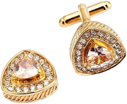 V & L Gold Crystal Cuff links Yellow – Fancy Unique Elegant Sparkling Luxury Gem Stone Cufflinks for men in Triangle - Perfect for Wedding, Formal...