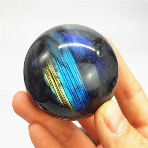 60mm Healing Crystal Natural Labradorite Ball Crystal Sphere with Wood Stand...