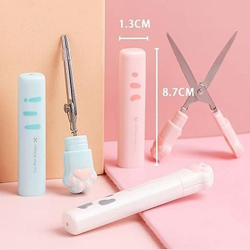 Cat Paw Scissors, Folding Pocket Scissors Small Folding Safety Scissors Multifunctional Craft Scissors, Kawaii Hand Cutters Mini Art Scissors Scho...