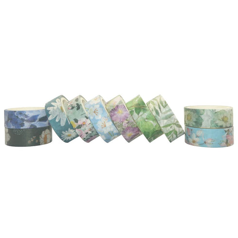 YUBBAEX 10 Rolls Spring Flowers Washi Tape Set Masking Decorative Tapes (Cold Tone)...