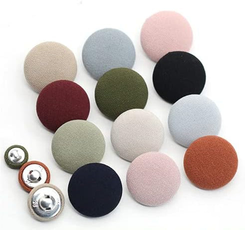PEPPERLONELY 10PC 20mm Fabric Cloth Covered with Metal Shank Round Buttons, Black...