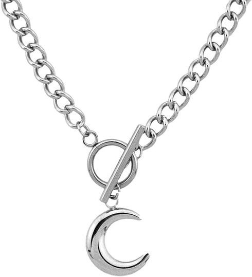 Chain Necklace for Women 18K White Gold Plated Chunky Cuban Chain Link Necklace with Heart Moon Hypoallergenic Jewelry for Women...