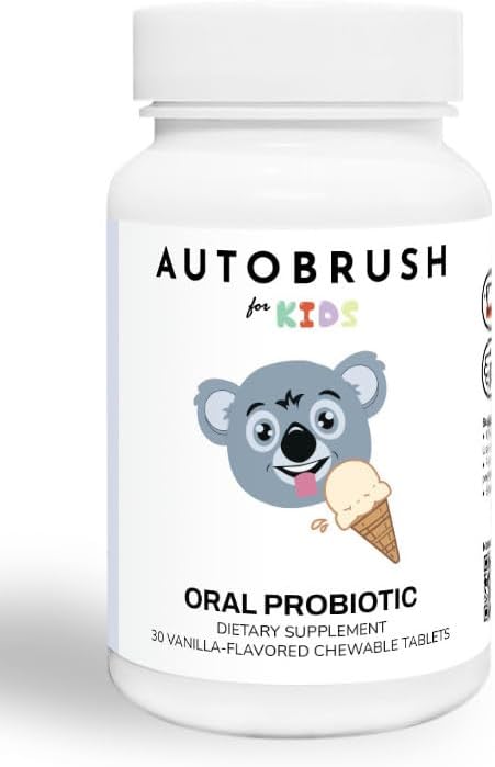 AutoBrush Kids Oral-Care Slow Dissolve Probiotic Tablets | Dental Supplements | Healthier Teeth and Gums | Balanced Mouth Biome| 30 Count (Vanilla...