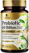 Probiotics 60 Billion CFU - 10 Probiotic Strains, Prebiotics, & Digestive Enzymes - Immune, Digestive & Gut Health - Supports Bowel Frequency & Re...