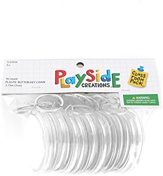 Playside Creations VBS and Camp Crafts, Plastic Button Key Chain, 2. 75 Inches Diameter, White, 16 Count...