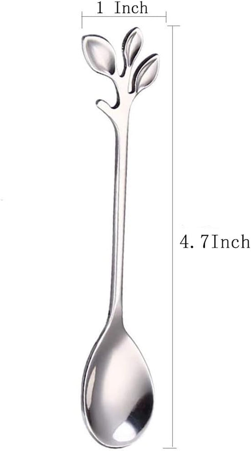 AnSaw Elegant Silver Leaf Coffee Spoons - 10-Piece, 4.7" Mini Stainless Steel Espresso & Dessert Tea Spoons, Perfect for Demitasse & Small Serving...