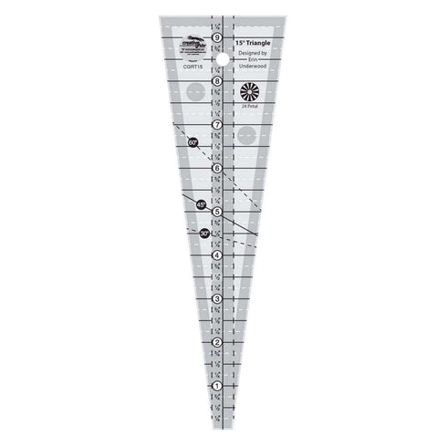 Creative Grids 15 Degree Triangle Ruler – CGRT15 – Made in USA, 3in x 9-1/2in, Non-Slip Grip Acrylic Quilting, Sewing, Crafting, Patchwork Ruler &...
