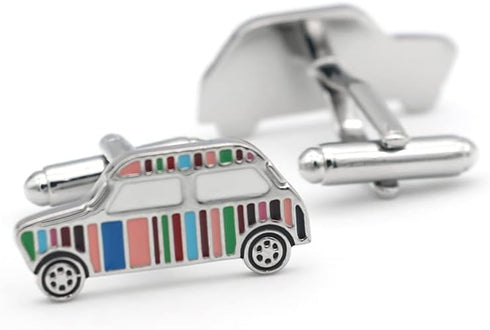 Men's Fashion Cufflinks Muti-color Stripes Mini Car Design Quality Brass Material Cuff Links with Gift Box...