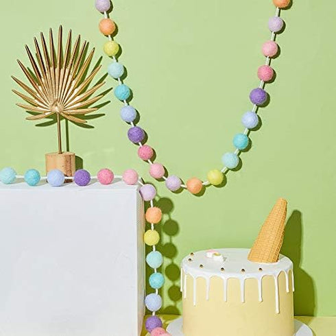 WILLBOND 3 Pieces Wool Felt Rainbow Ball Garland Colorful Pom Pom 6.5 ft Long 24 Ball Garland for Easter Mardi Gras Classroom Halloween Thanksgivi...
