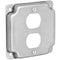 AP-12096, 4" Square Duplex Receptacle Electrical Box Cover, 1/2" Raised, Exposed Work, Galvanized Steel, Crushed Corners...