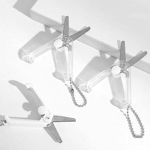 2Pcs Pink Keychain Scissors,Folding Scissors,Safe Portable Travel Scissors,Foldable Telescopic Cutter Pocket,Mini Scissor with Keychain for Cuttin...