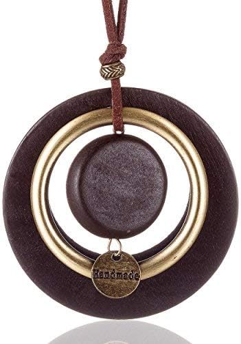 Womens Pendant Necklace Wood Handmade Jewelry Long Rope Sweater Necklace for Woman...