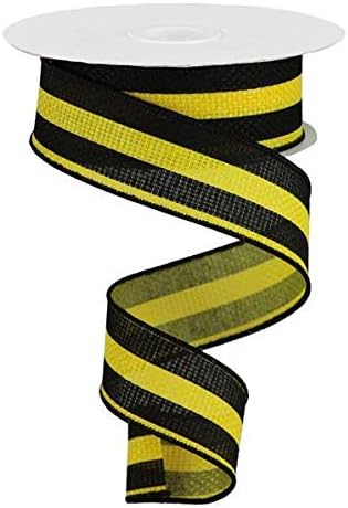 Craig Bachman Vertical Stripe Wired Edge Ribbon - 10 Yards (Sun Yellow, Black, 1.5") Craft Floral Arrangement Gift Wrapping Wired Edge Ribbon...