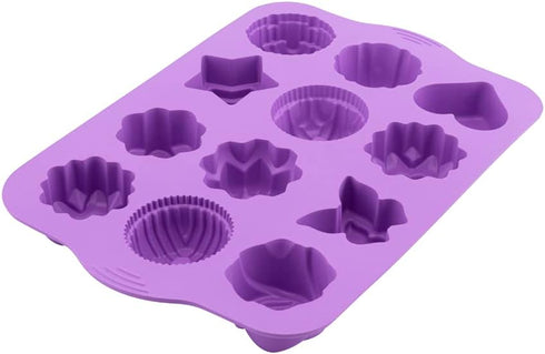 Food Grade Silicone Cake Mold, Muffin Baking Pan with 12 Cavity Flowers and Heart Shape Non-Stick 2-Pack Silicone Bakeware for Chocolate, Cupcake,...