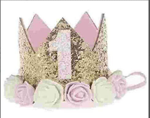 1st Baby Birthday Crown Flower Tiara Headband First Birthday Party Hat Hairbands Princess Photo Props Birthday Decorations Baby Photography Gifts,...