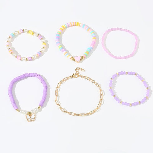 Pingyongchang Bohemian Stackable MultiLayer Beaded Heishi Bracelets Set for Women Butterfly Pearl Crystal Vinyl Clay Disc Surfer Stretchy Stretch ...