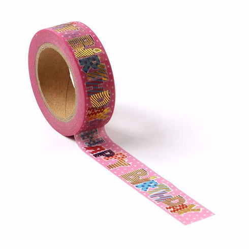 Happy Birthday Washi Tape,5/8" x 393 inches(15mm*10M) Happy Birthday Washi Tape, Masking Tape Craft Supplies Tape for Scrapbooking DIY Craft Decor...