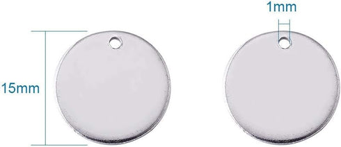 KISSITTY 100-Piece 5/9" Diameter (15mm) Blank Stainless Steel Stamping Tag Charms Stamping Blanks Smooth Polished Flat Round Disc Pendants 18 Gaug...