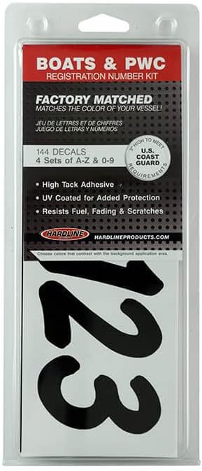 Hardline Products Series 400 Factory Matched 3-Inch Boat & PWC Registration Number Kit, Solid Black - BLK400EC...