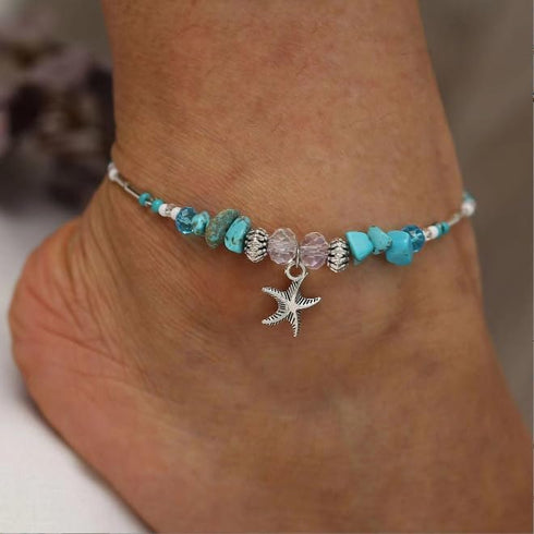 Boho Beach Seashell Anklet for Women - Beachy Shell Starfish Pearl Anklet, Boho Bead Ankle Chain Rope Chain for Women...