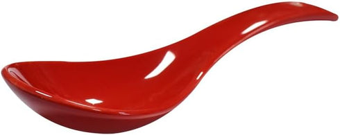 6 pcs Red Soup Spoon Round-Bottom Asia Porcelain Ceramic Rice Spoons Chinese Won Ton Spoons for Home Kitchen Restaurant...