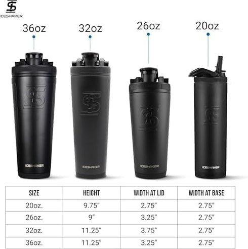 Ice Shaker Insulated Stainless Steel Shaker Bottle | 20 oz, Black | Cold for 24+ Hours | Insulated Cup with Twist-on Agitator | Odor-Free Bottle f...
