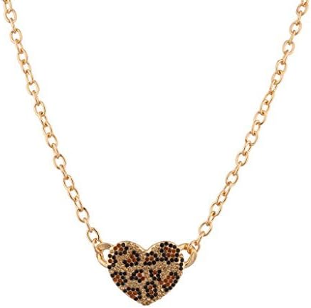LUX ACCESSORIES Leopard Animal Print Pave Heart Pendant Chain Link Necklace...