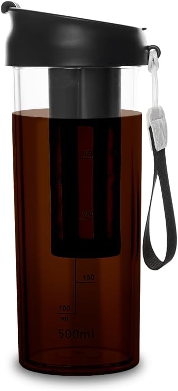 Cold Brew Coffee Maker Travel Tumbler with Soft Silicone Handle Portable Iced Coffee & Tea Infuser with Airtight Lid Cold Brew Travel Cup 17oz/500...