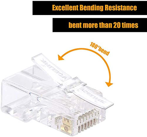 VCELINK RJ45 Cat5e Cat5 Pass Through Connectors, Cat5e RJ45 Ends, RJ45 Modular Plugs for Solid or Stranded UTP Network Cable 100-Pack...