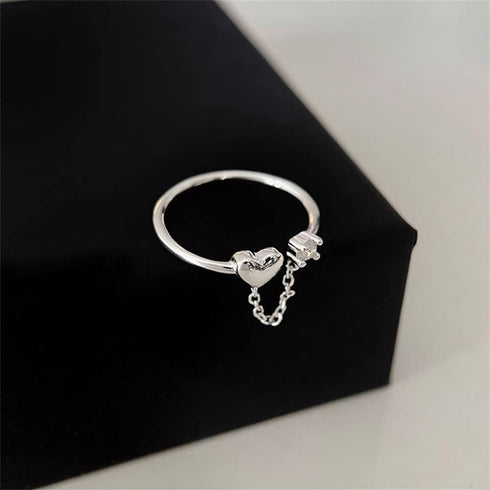 CZ Heart Eternity 925 Sterling Silver Ring for Women Girls Love Statement Engagement Promise Adjustable Open Band Diamond Chain Drop Dangle Rings ...