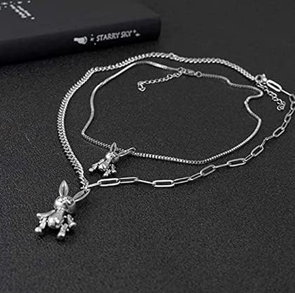 Heavy Gothic Grunge Rabbit Pendant Easter Bunny Choker Necklace Statement Long Chain Punk Multilayer Steel Material Choker Necklace for Women and ...