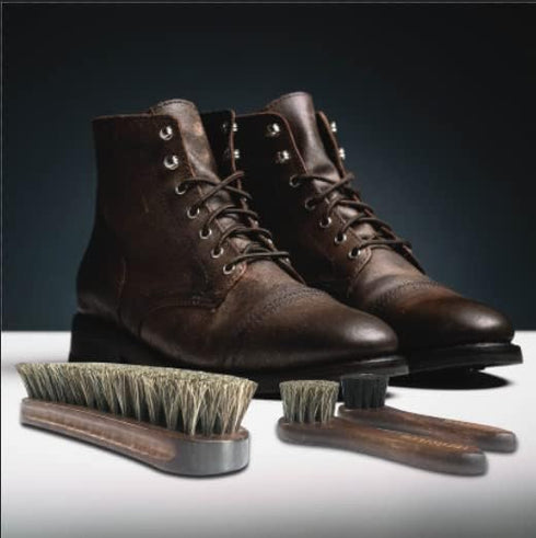 3 Pieces Horsehair Shoes Shine Brush Kit - Soft Bristles Leather Clean & Care Brushes for Shoes, Boots, Clothes and Bags, 1 Shoe Shine Brush + 2 P...