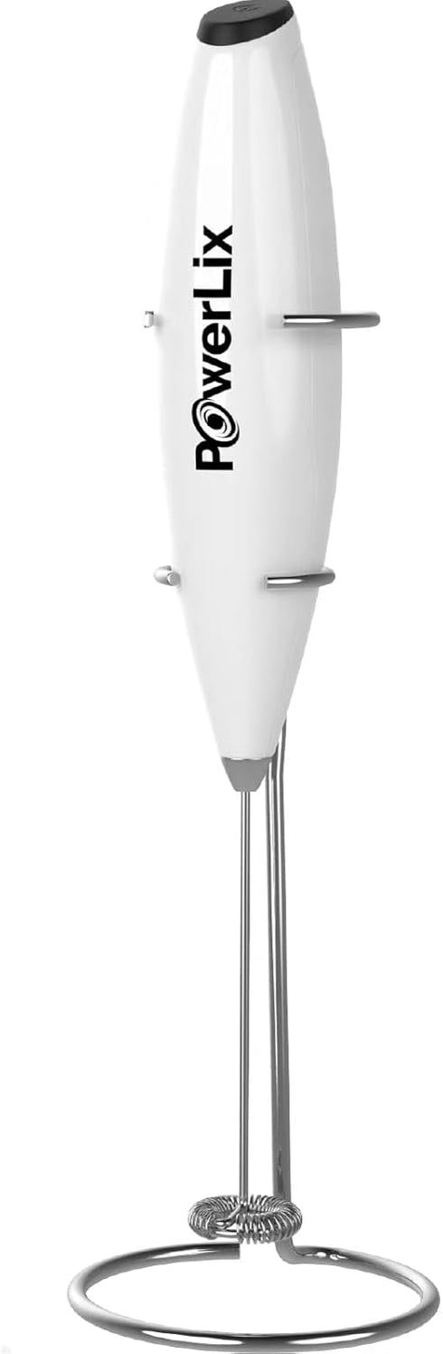 PowerLix Powerful Handheld Milk Frother With Stand Battery Operated Foam Maker Frother Wand For Coffee (A Black) (Snow White)...