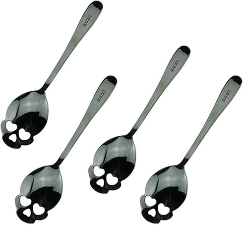 Set of 4 Black Lovely Stainless Steel Sugar Skull Spoon for Tea Spoons Coffee Spoon for Halloween...