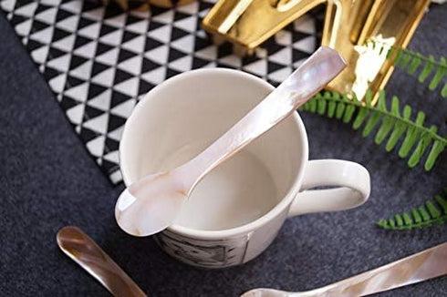 DUEBEL Set of 6 Pink Mother of Pearl 4.5 inch / 11cm MOP Caviar Spoons W Round Handle for Caviar Serving or Egg Serving...