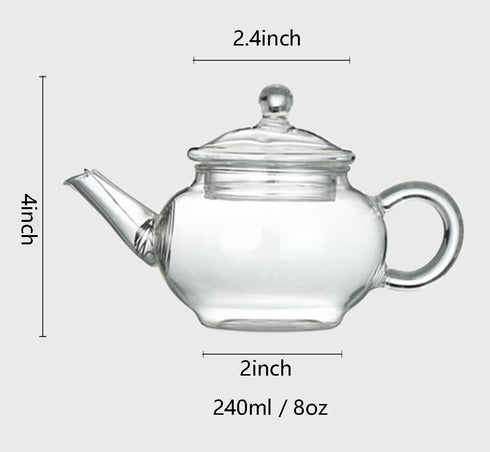 123Arts Small Tea Pot, Glass Teapot with Infuser, Tea Kettle for Loose Tea with Lid, 8 Oz...
