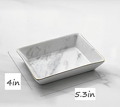 Marble Ceramic Ring Dish Jewelry Dish Ring Holder Jewelry Tray Organizer with Golden Edged Home Decor Wedding Gift (Marble, Medium)...