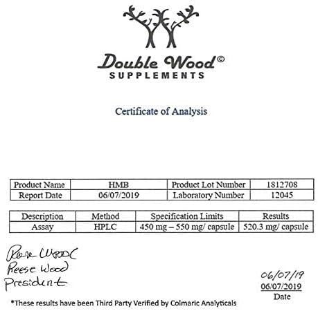 Double Wood Supplements HMB Supplement, Third Party Tested, Non-GMO, Gluten Free, 120 Capsules, 1000mg per Serving, 500mg per Capsule...
