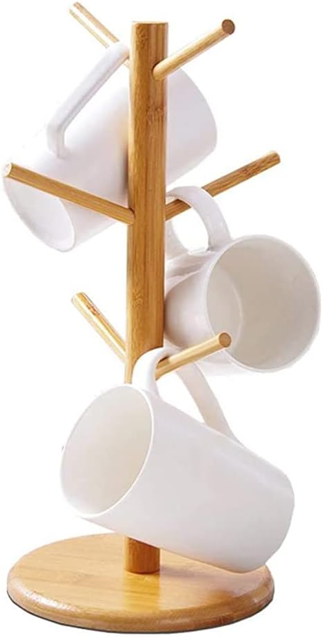 LZYMSZ Coffee Cup Holder, Bamboo Mug HolderTree with 6 Hooks,Standing Rack for Kitchen Counter Decor Organizer,Tea Cups Holder,Coffee Bar Accessor...