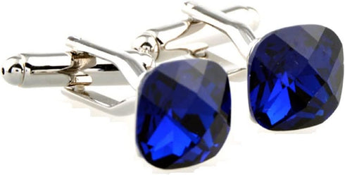 Blue Square Crystal Cufflinks Pair in a Presentation Gift Box & Polishing Cloth...