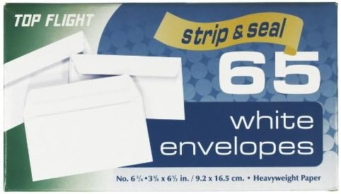Top Flight Boxed Envelopes, Strip and Seal Closure, 3.75 x 6.75 Inches, White, 65 Envelopes per Box (6900116)...