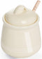 HAOTOP Ceramic Honey pot with Lid and Honey Dipper,Porcelain Honey Jar Easy to Clean and Dishwasher Safe,12oz (Beige)...