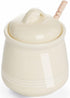 HAOTOP Ceramic Honey pot with Lid and Honey Dipper,Porcelain Honey Jar Easy to Clean and Dishwasher Safe,12oz (Beige)...