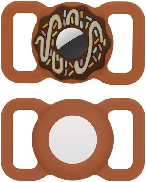 Pet Collar Holder Compatible for Airtag,Protective Cases Covers Dog Cat Collar Holder Doughnut Shape Silicone Waterproof (Large, Brown)...