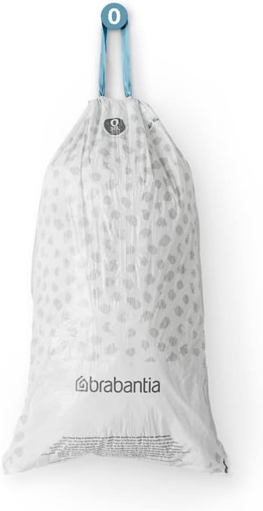 Brabantia PerfectFit Trash Bags (Size O/8 Gal) Thick Plastic Trash Can Liners with Drawstring Handles (40 Bags)...