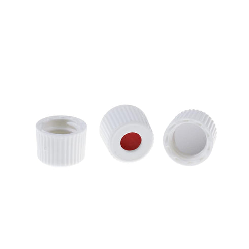 HPLC LC 8-425 Screw Thread Vial Caps, 8 mm, PTFE/Silicone Septa, White, Polypropylene, 100 pcs/pk...