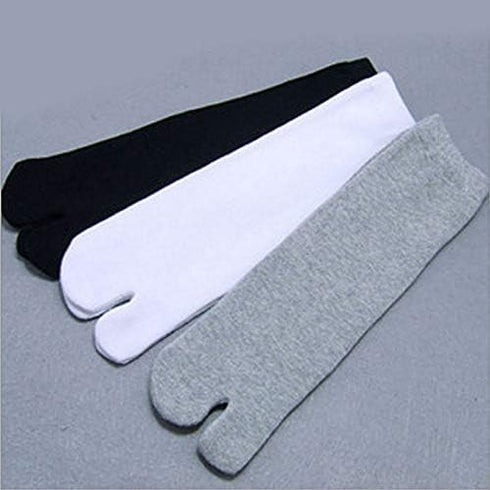 3 Pairs of Elastic Cotton Tabi Toe Socks (White/Grey/Black)...