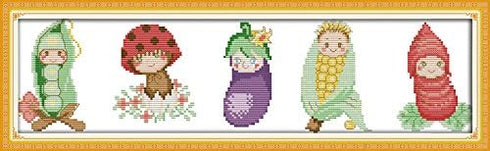 Qeerysew Cross Stitch Kits Stamped Full Range of Embroidery Starter Kits for Beginners DIY- Printed Kits Vegetable Babies(Printed) 11CT23.6x7.5inc...
