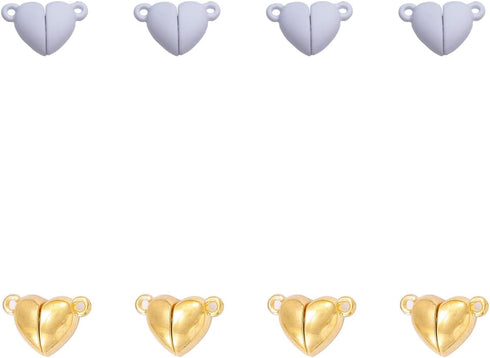 8 Pcs Magnetic Clasps Heart Shape Metal Silver White Magnetic Locking Clasps for DIY Necklace Making Jewelry Bracelet Connectors Women Finding Kit...
