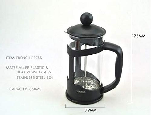 Classic Continental 350ml Black Cafetière – Premium Manual 3 Cup French Press Coffee Maker with Toughened Shockproof Glass Pot and Plunger Filter ...